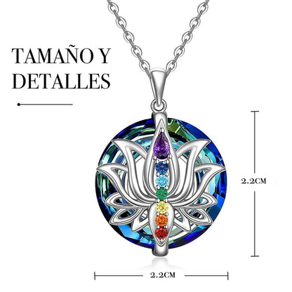 Collar de los 7 chakras flor de loto puesto, vista frontal